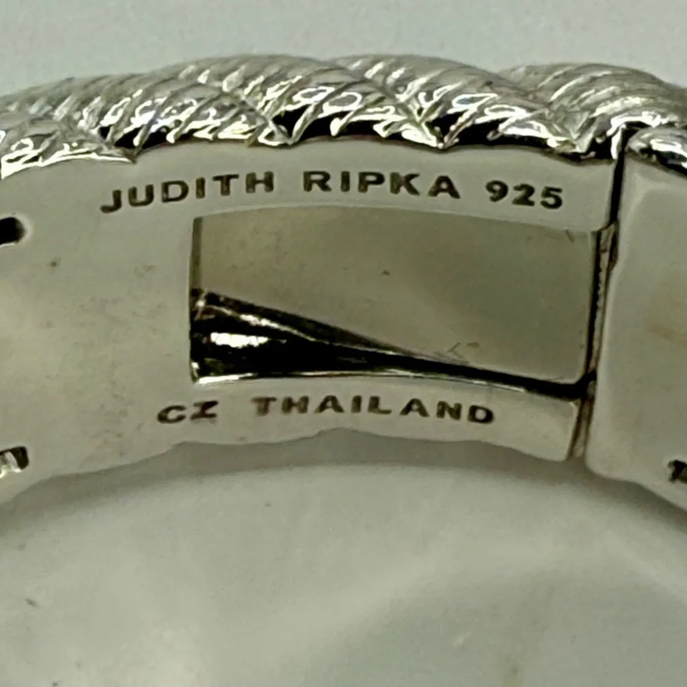 Vintage Judith Ripka Sterling Silver Cuff Bracelet with White Crystals 6.5”